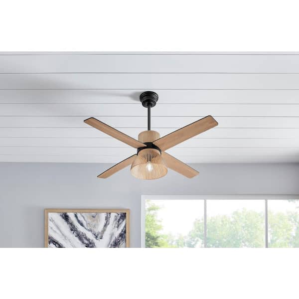 Savannah 52 in. Indoor LED Matte Black Dry Rated Ceiling Fan with 4 Reversible Blades, Light Kit and Remote Control