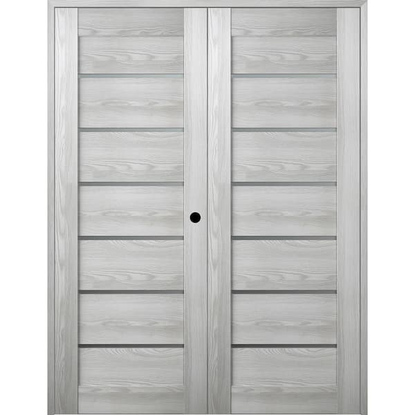 Belldinni Vona 07-02 64 in. x 84 in. Left Hand Active 7-Lite Frosted Glass Ribeira Ash Wood Composite Double Prehung French Door