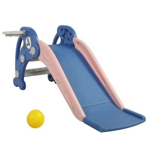 Indoor & Outdoor 3.7 ft. Blue 3 in 1 Kids Climber and Wave Slide with Basketball Hoop and Ball
