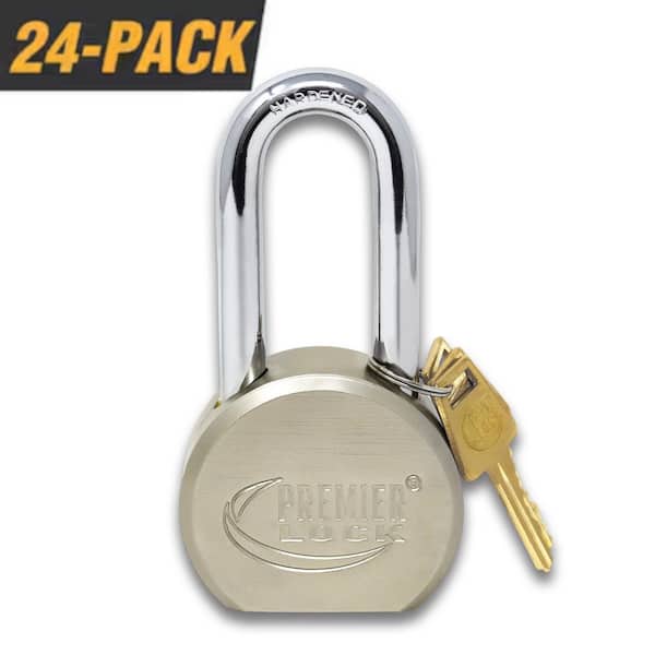 2-5/8 in. Premier Solid Steel Commercial Gate Keyed Padlock with Long Shackle and 72 Keys Total (24-Pack, Keyed Alike)