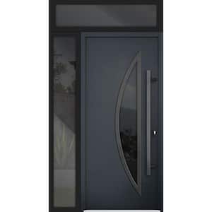 48 in. x 96 in. Left-hand/Inswing Tinted Glass Black Enamel Steel Prehung Front Door with Hardware