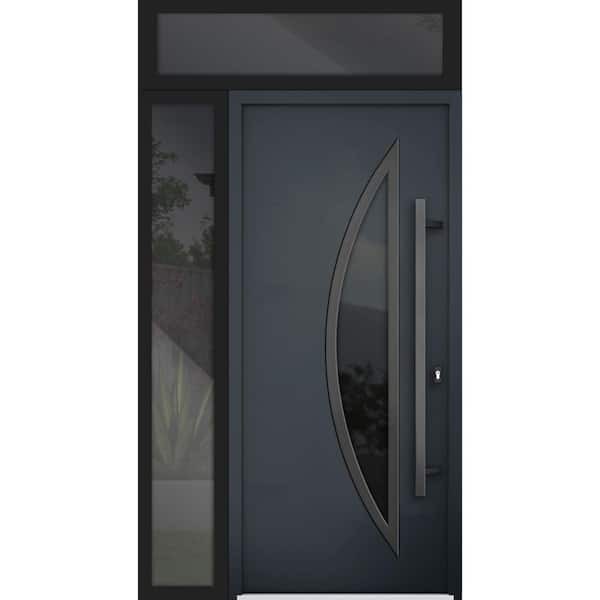 VDOMDOORS 48 in. x 96 in. Left-hand/Inswing Tinted Glass Black Enamel Steel Prehung Front Door with Hardware
