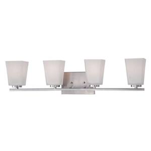 4-Light Brushed Nickel Vanity Light with Etched White Glass