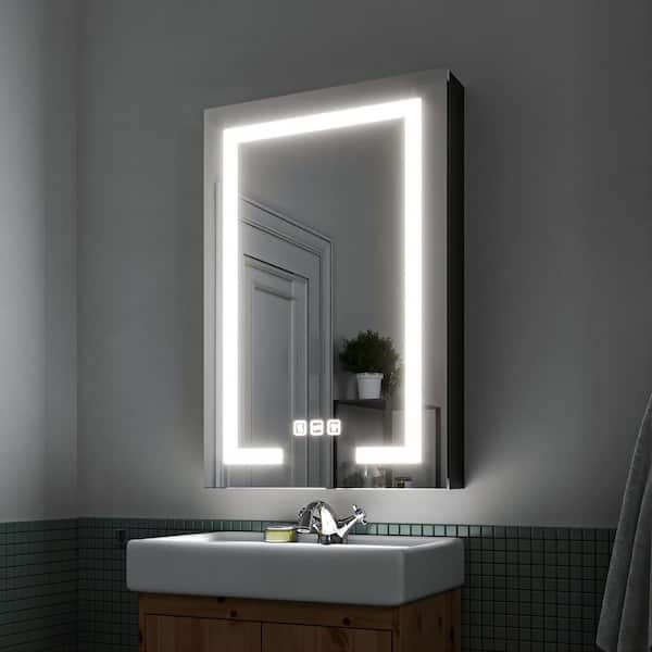 TOOLKISS 24 in. W x 36 in. H Rectangular Black Aluminum Recessed/Surface Mount Right Dimmable Medicine Cabinet with Mirror