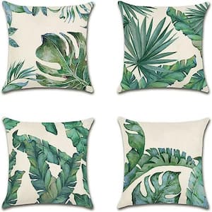 18 in. x 18 in. Outdoor Decorative Throw Pillow Covers Tropical Plants Waterproof Cushion Covers (Set of 4)