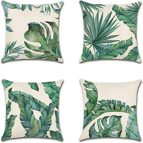 Unbranded 18 in. x 18 in. Outdoor Decorative Throw Pillow Covers Tropical Plants Waterproof Cushion Covers (Set of 4)