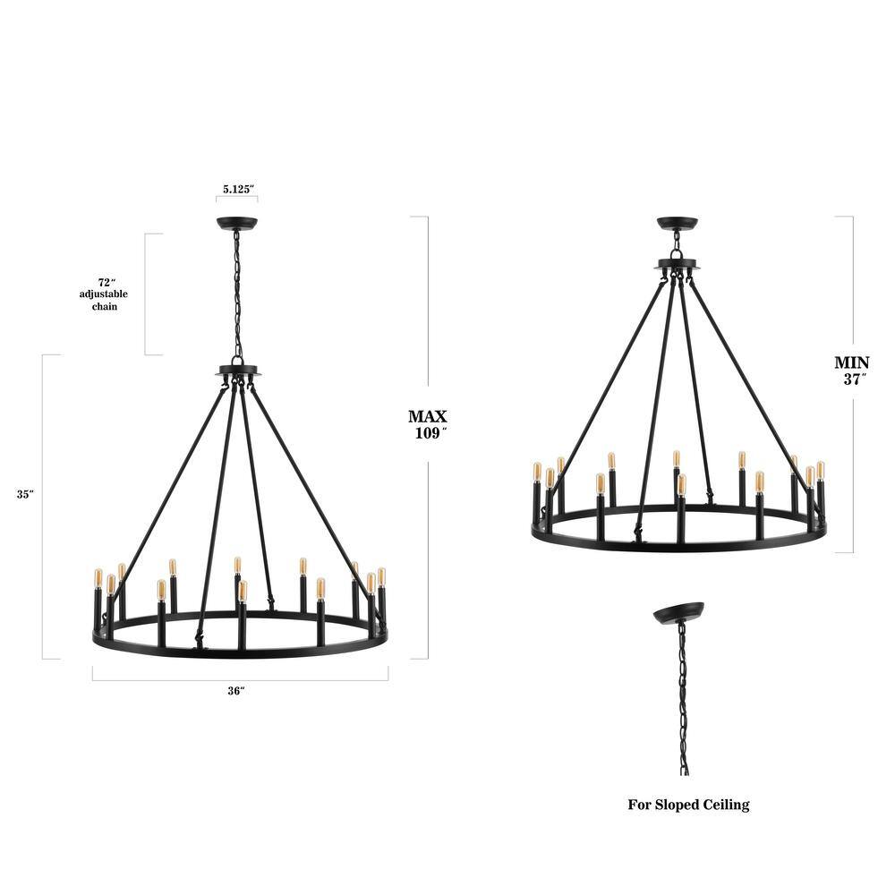 Gio 36" Black Iron Industrial Ring Chandelier with LED Candles