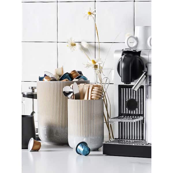 2-Piece Gray Ceramic Kitchen Utensil Holder, Large Cooking Utensil Organizer Crocks for Kitchen Countertop Decor