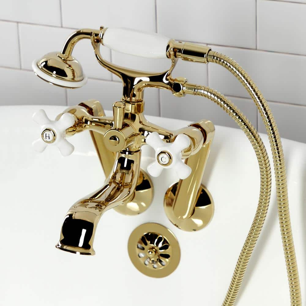 Polished Brass Wall Mount Clawfoot Tub Faucet with Hand Shower