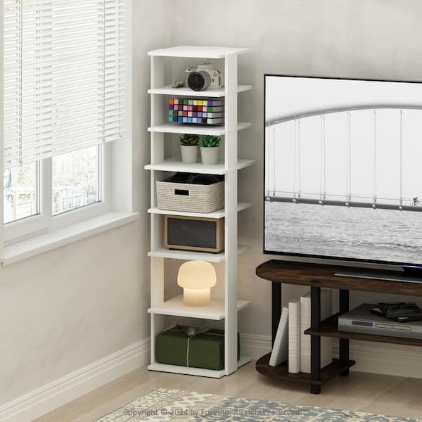 Furinno Compact 46.77 in. Tall White Wood 8-shelf Corner Bookcase