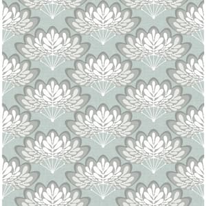 Lotus Light Blue Floral Fans Paper Strippable Roll (Covers 56.4 sq. ft.)