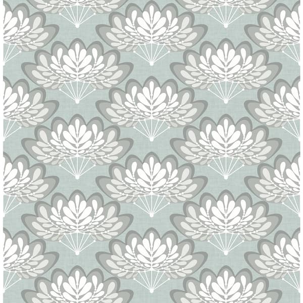 A-Street Prints Lotus Light Blue Floral Fans Paper Strippable Roll (Covers 56.4 sq. ft.)