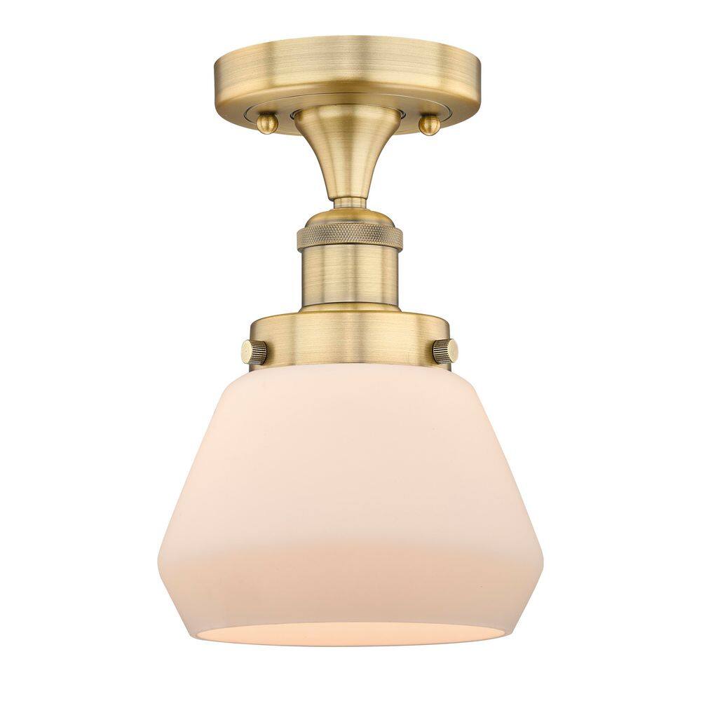 Fulton 6.5 in. 1-Light Brushed Brass Art Nouveau Semi-Flush Mount with Frosted Glass Shade price history on PriceWatchPro