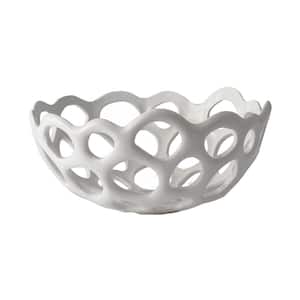 12 in. Perforated Porcelain Decorative Bowl in White