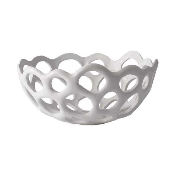 Titan Lighting 12 in. Perforated Porcelain Decorative Bowl in White