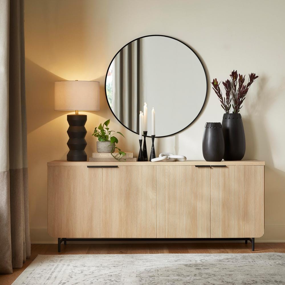 Carlin 26.5" Matte Black Ribbed Ceramic Table Lamp with Voice Control