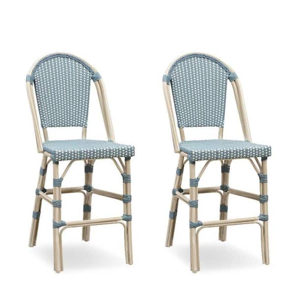 PURPLE LEAF French Stackable Wicker Outdoor Bar Stools Counter Height in Light Blue (2-Pack)