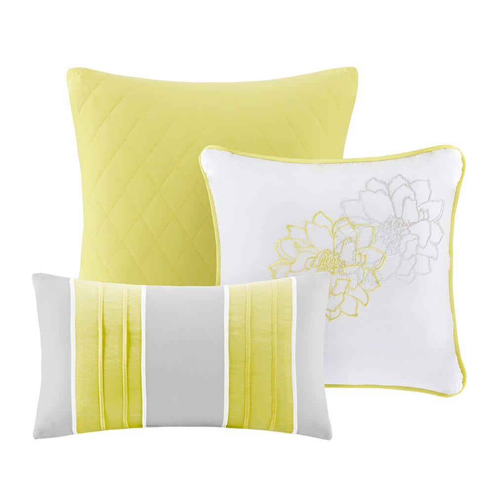 Yellow and Gray Floral Cotton Full/Queen Duvet Cover Set