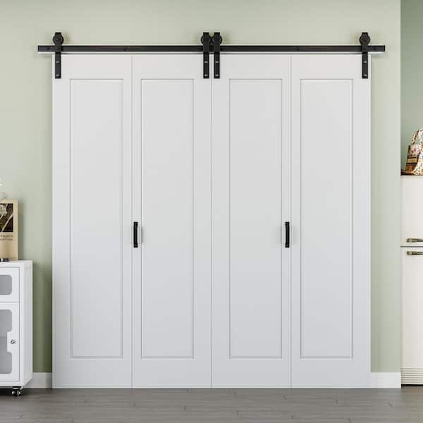 84 in., x 84 in., Paneled 1-Lite White Primed Hollow Core MDF Composite Bi-fold Door with Bifold Barn Door Hardware