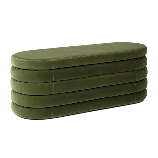 Jennifer Taylor Fuji 49 in. Upholstered Oval Storage Bedroom Bench, Olive Green Performance Velvet