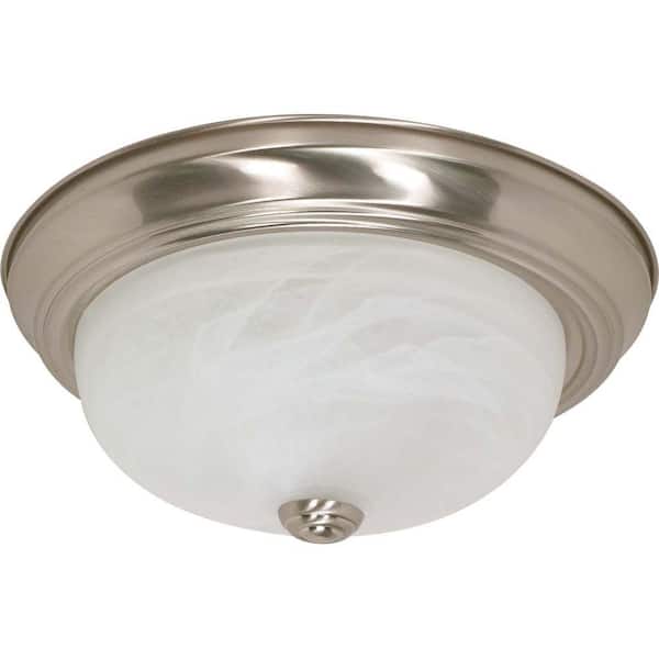 2-Light Brushed Nickel Flush Mount with Alabaster Glass