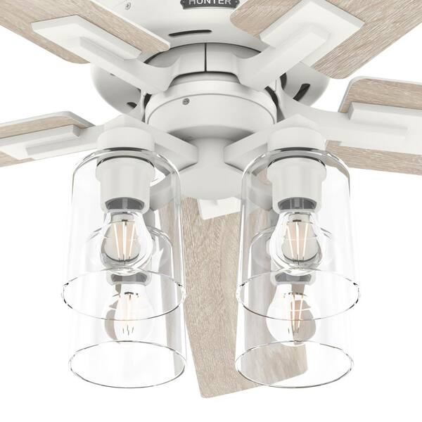 Hunter - Hunter 52 in. Techne Wi-Fi HunterExpress Matte White Smart Ceiling Fan with LED Light Kit and Handheld Remote