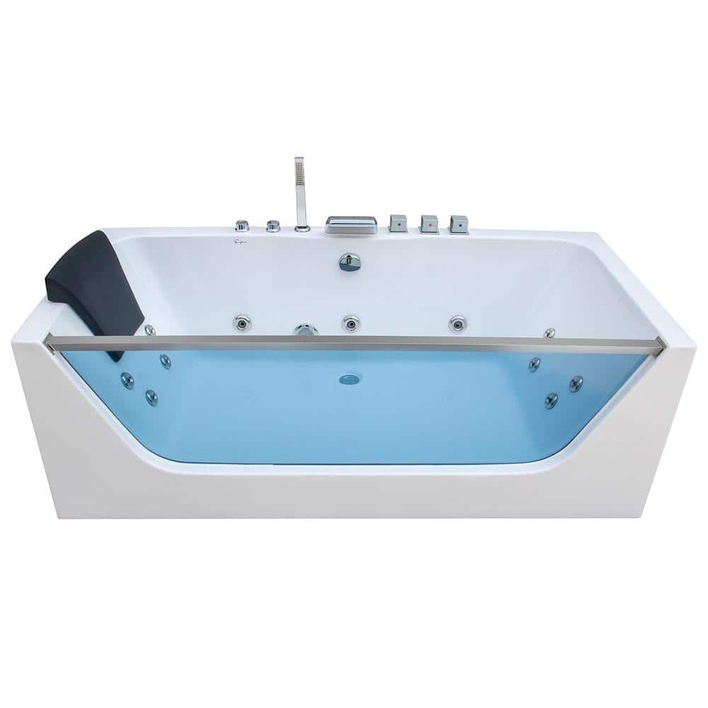 67 in. Acrylic Center Drain Rectangular Alcove Whirlpool Bathtub with LED Lights in White price history on PriceWatchPro