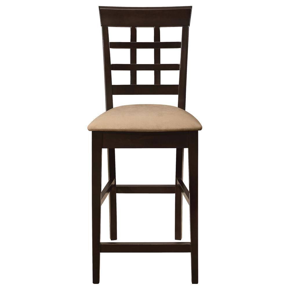 Cappuccino Wood Grid Back Bar Stools with Cream Cushions, Set of 2