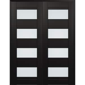 Della 72 in. x 80 in. Both Active 4-Lite Frosted Glass Black Matte Composite Double Prehung Interior Door