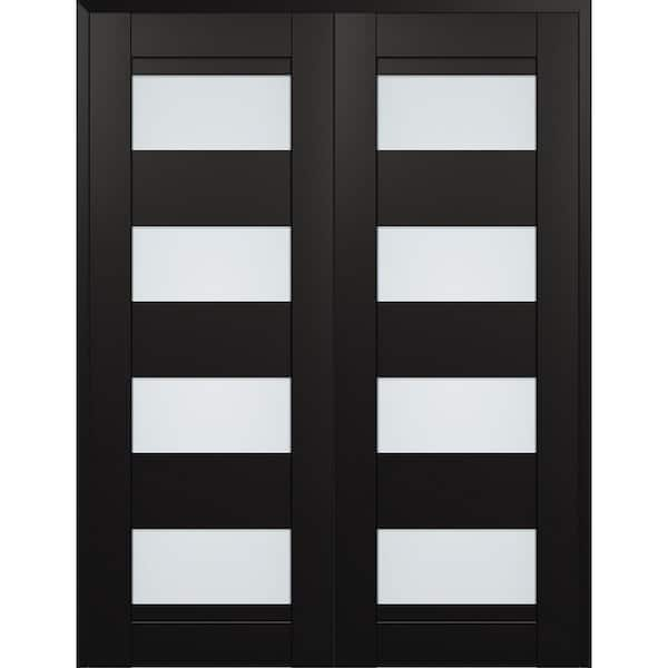 Della 48 in. x 80 in. Both Active 4-Lite Frosted Glass Black Matte Composite Double Prehung French Interior Door