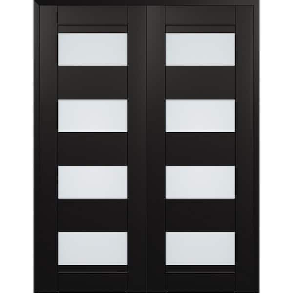 Della 36 in. x 96 in. Both Active 4-Lite Frosted Glass Black Matte Composite Double Prehung Interior Door