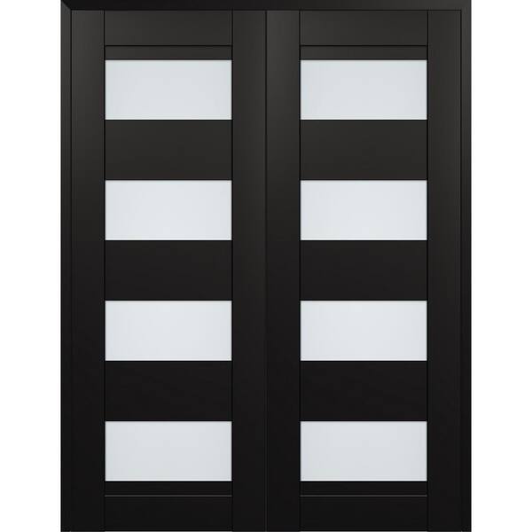 Belldinni Della 60 in. x 96 in. Both Active 4-Lite Frosted Glass Black Matte Composite Double Prehung Interior Door