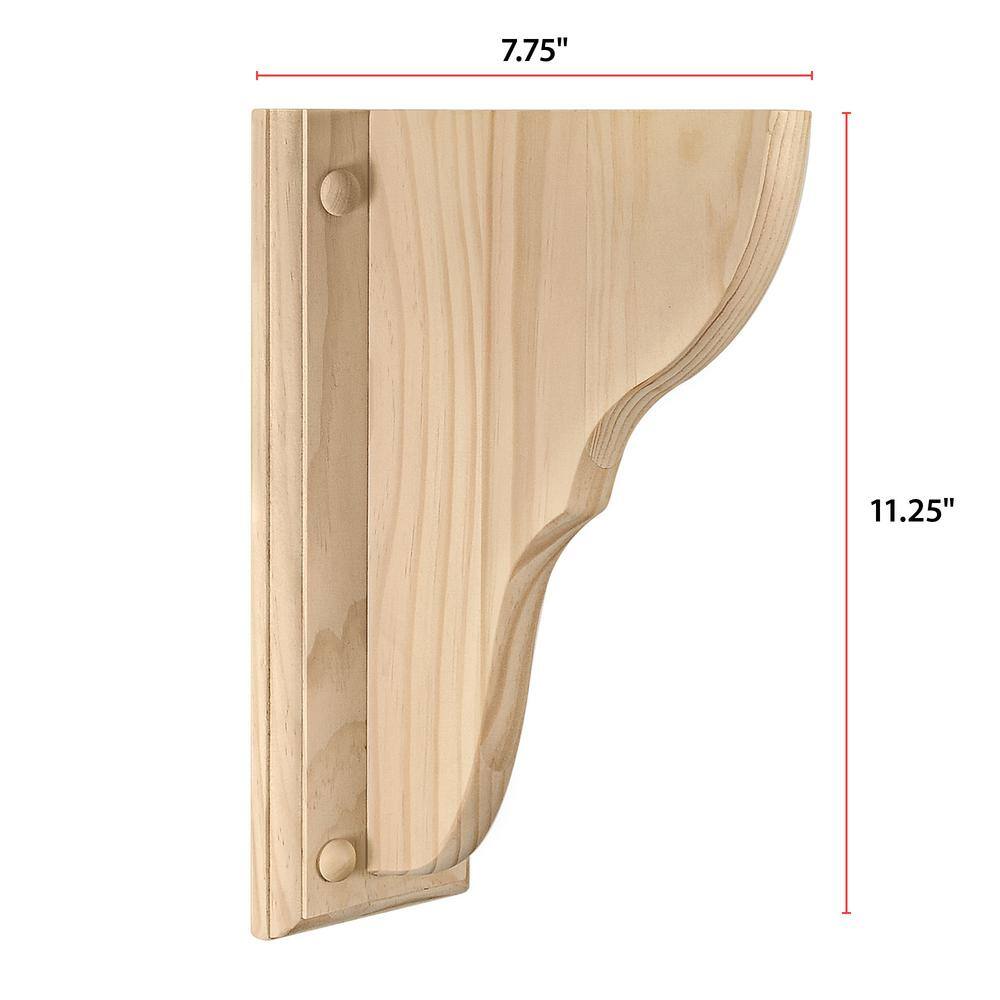 Unfinished Pine Wood Bracket with Backing Plate