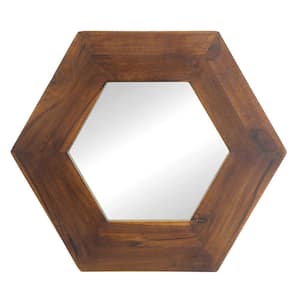 21.5 in. W x 18.5 in. H Hexagon Wood Framed Wall Bathroom Vanity Mirror Decorative Mirror in Brown