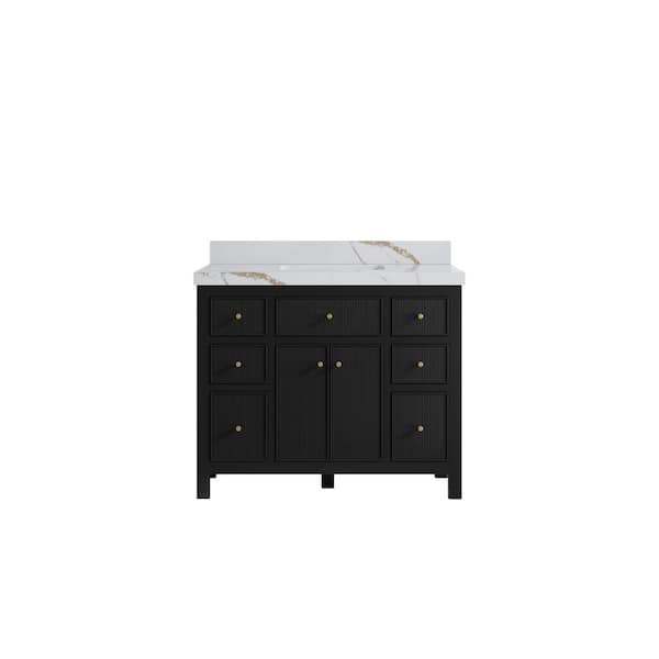 Willow Collections Sonoma 42 in. Single Sink Freestanding Black Bath Vanity with Calacatta Gold Quartz Top Unassembled