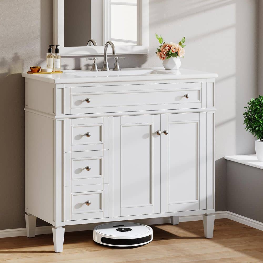 36 in. Single Sink Freestanding White Bath Vanity with White Cultured Marble Top price history on PriceWatchPro