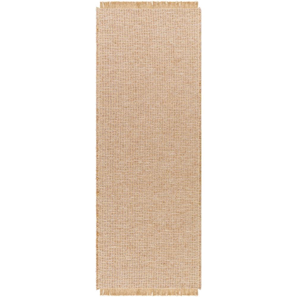Kimi Light Brown Textured Polypropylene and Jute Runner Rug