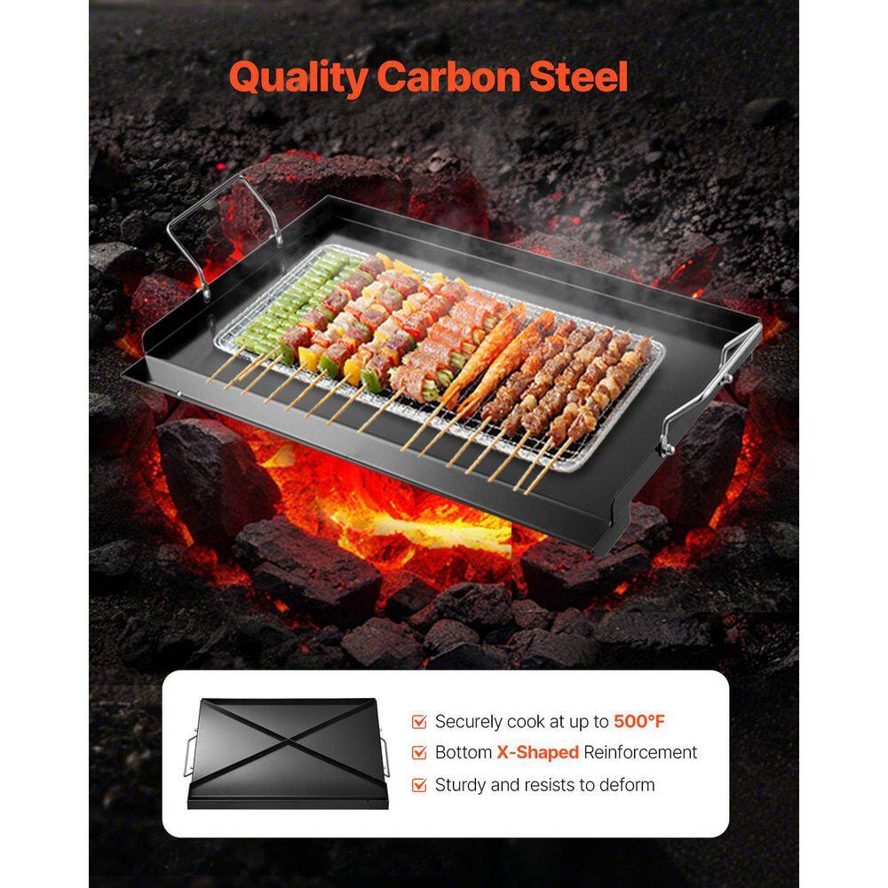 Carbon Steel Griddle, Portable Family Cookware with Handle, 24x16 in. Universal Flat Top Rectangular Plate - thumbnail 5