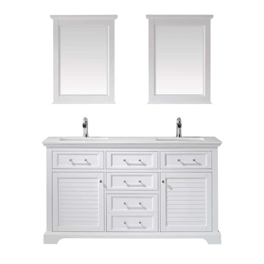 ROSWELL Lorna 60 in. Bath Vanity in White with Manufactured Stone
