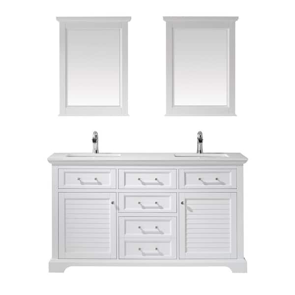 ROSWELL Lorna 60 in. Bath Vanity in White with Manufactured Stone Vanity Top in White with White Basins and Mirrors