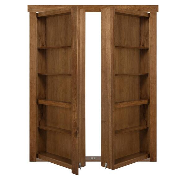 The Murphy Door 48 in. x 80 in. Flush Mount Assembled Hickory Medium Brown Stained Universal Solid Core Interior French Bookcase Door