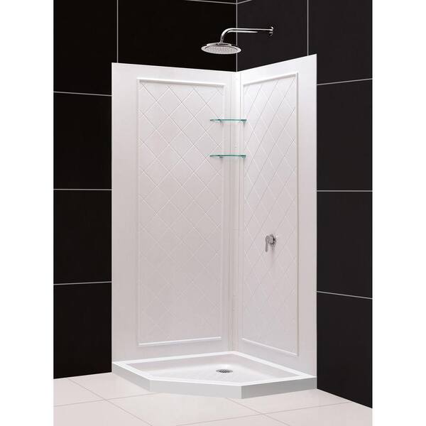 DreamLine SlimLine 36 in. x 36 in. Neo-Angle Shower Base in White with Back Walls