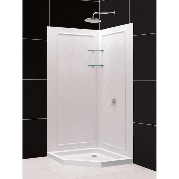 DreamLine SlimLine 38 in. x 38 in. Neo-Angle Shower Base in White with Back Walls