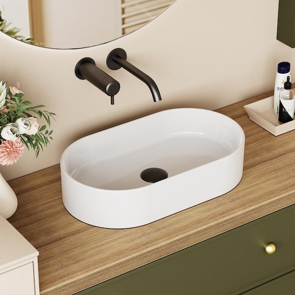 Oval Sink 12 in. Bathroom Sink Ceramic Vessel Sink Bathroom Sink Modern in White