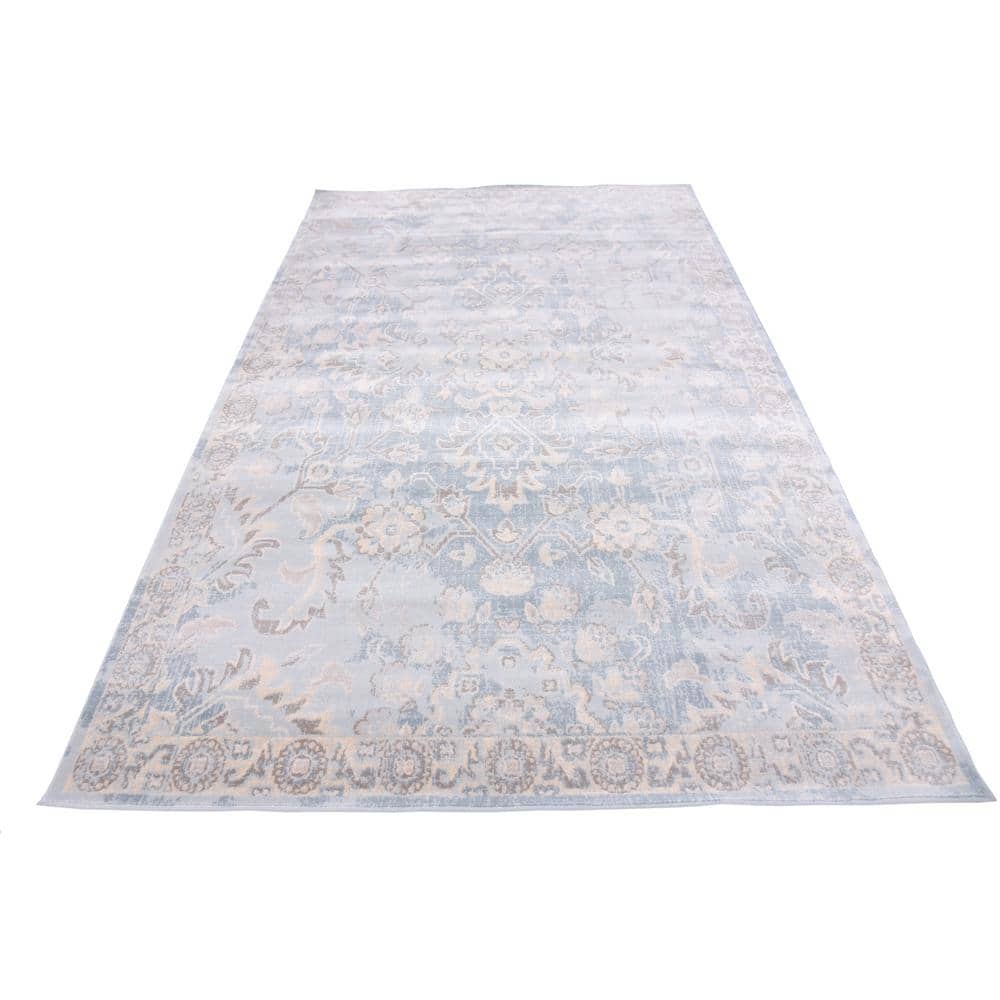 Serene Light Blue Floral Indoor Rug 5' x 8' - Stain-Resistant and Easy Care