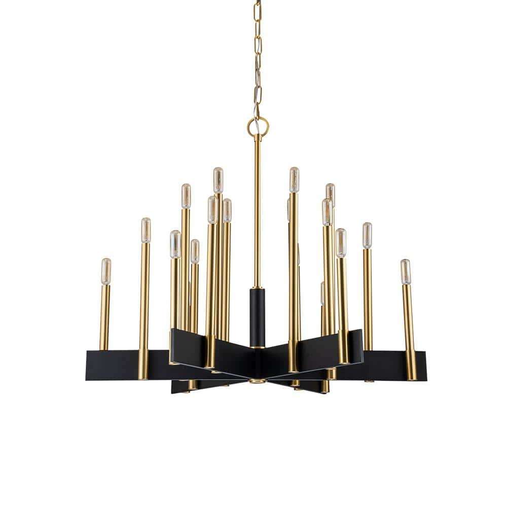 EDISLIVE Axis 33.5 in. 18-Light Farmhouse Black and Gold Candle Style Chandelier with E12-Bulbs