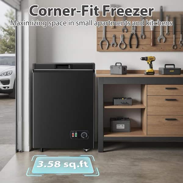 4.2 cu. Ft Manual Defrost Chest Freezer-Compact Deep Freezer in Black, Removable Basket and Wheels Energy Saving Quiet