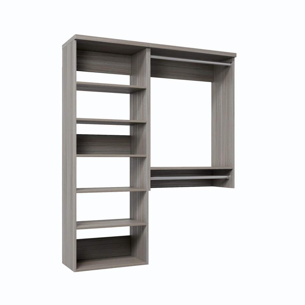 57 in. W Grey Oak Reach-in Wall-Mount 2-Rod 6-Shelf Wood Closet System
