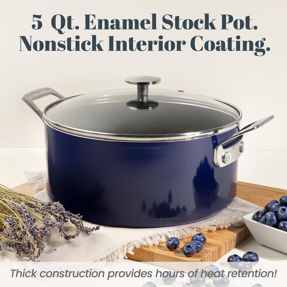 Blue Aluminum Nonstick 5-Quart Stock Pot with Glass Lid