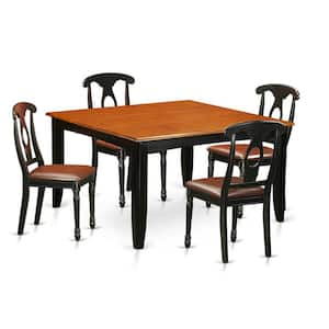 5-Piece Square Black and Cherry Finish Solid Wood Top Dining Table with 4 Chairs with Lattice Back